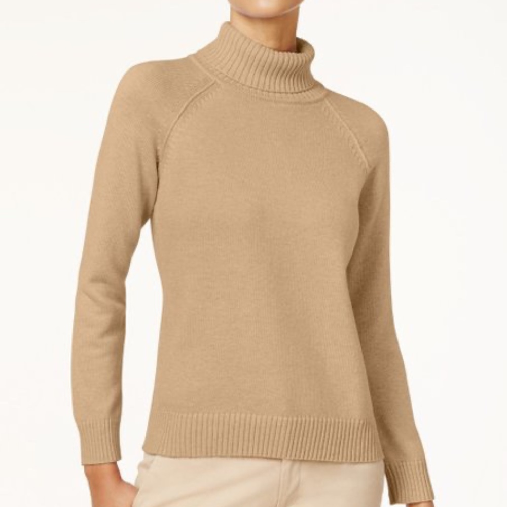 Karen Scott Tan 100% Cotton Pullover Turtleneck Sweater sz XS
